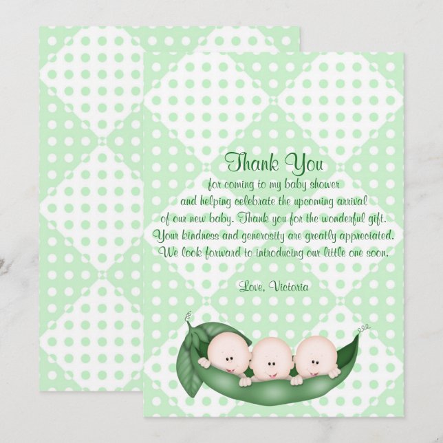 Baby Shower Thank You Triplets Peas in a Pod Invitation (Front/Back)