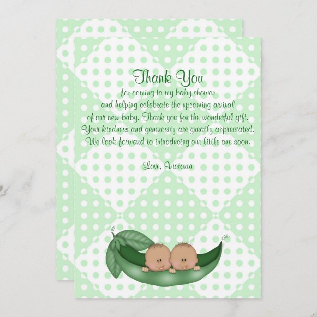 Baby Shower Thank You Twins Peas in a Pod Invitation (Front/Back)
