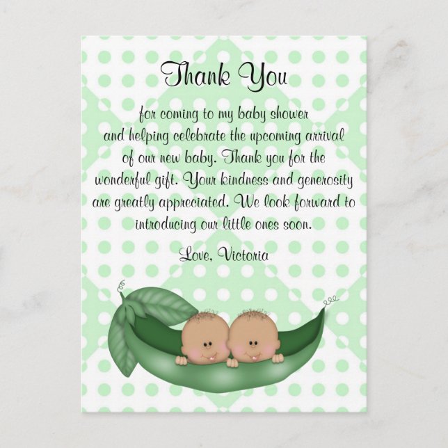 Baby Shower Thank You Twins Peas in a Pod Postcard (Front)