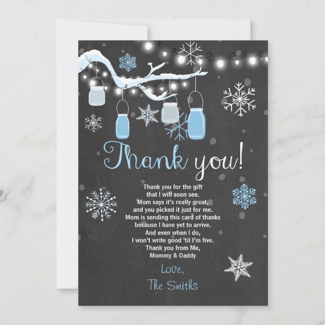 Baby Shower Thank you Winter Baby boy blue Card (Front)