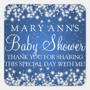 Baby Shower Thank you Winter Sparkle Blue Square Sticker