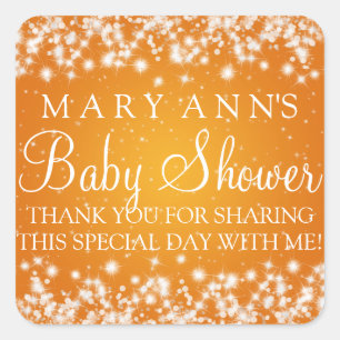 Baby Shower Thank you Winter Sparkle Orange Square Sticker