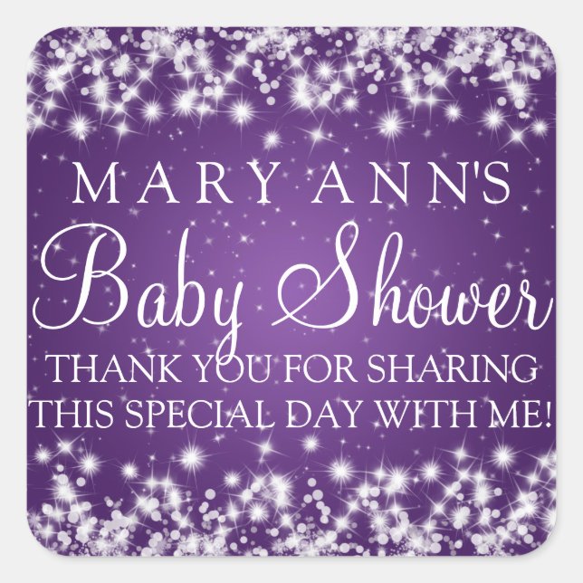 Baby Shower Thank you Winter Sparkle Purple Square Sticker (Front)