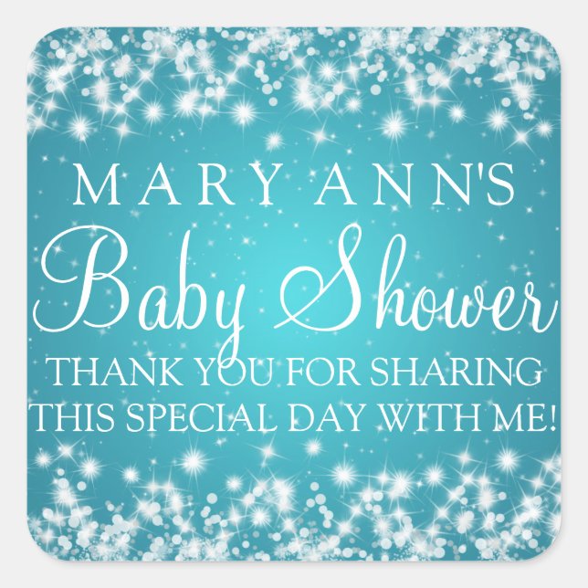 Baby Shower Thank you Winter Sparkle Turquoise Square Sticker (Front)