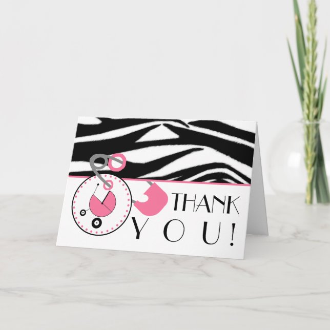 Baby Shower Thank You - Zebra Print & Diaper Pin Card (Front)