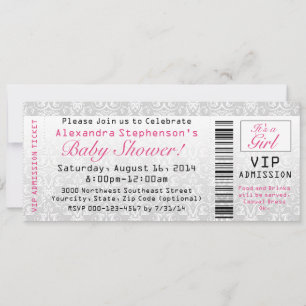 Baby Shower Ticket Invitations, Girl Invitation