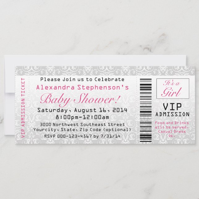 Baby Shower Ticket Invitations, Girl Invitation (Front)