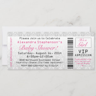 Baby Shower Ticket Invitations, Girl Invitation