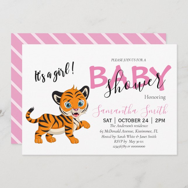 Baby Shower tiger Girl  Announcement (Front/Back)