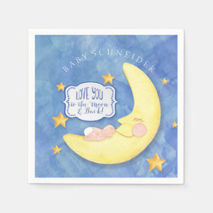 Baby Shower To The Moon and Back Stars Typography Napkin