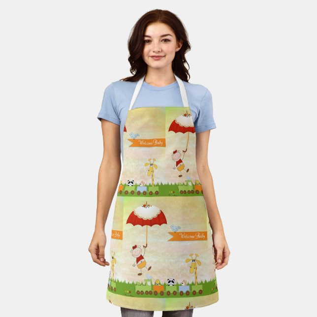 Baby Shower Train with Animals and Umbrella Apron (Worn)