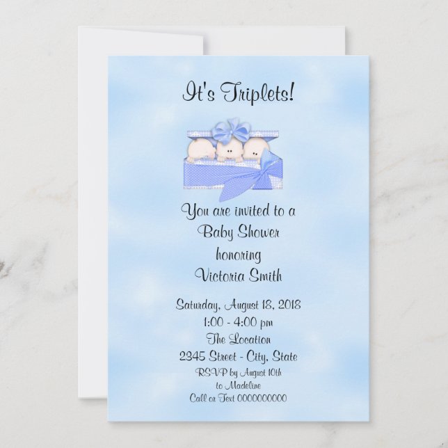 Baby Shower Triplets Baby Boy Invitation (Front)