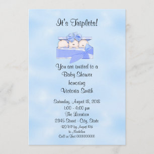 Baby Shower Triplets Baby Boy Invitation