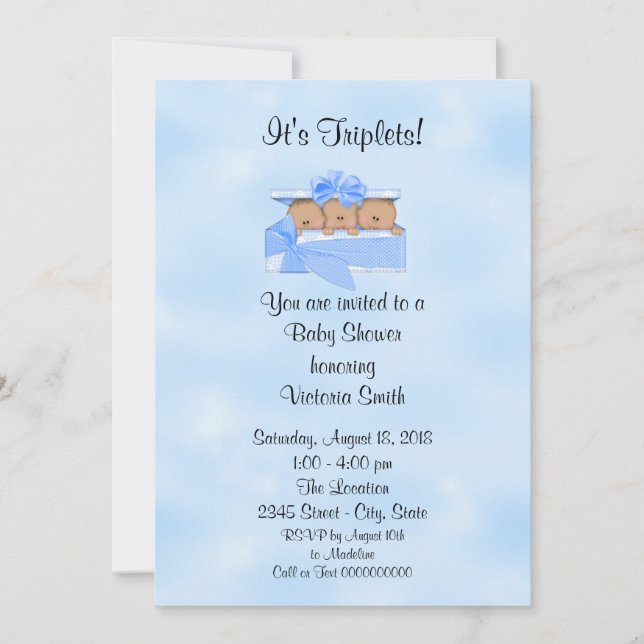 Baby Shower Triplets Ethnic Baby Boy Invitation (Front)
