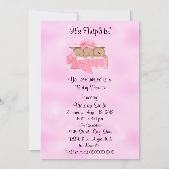 Baby Shower Triplets Ethnic Baby Girl Invitation (Front)