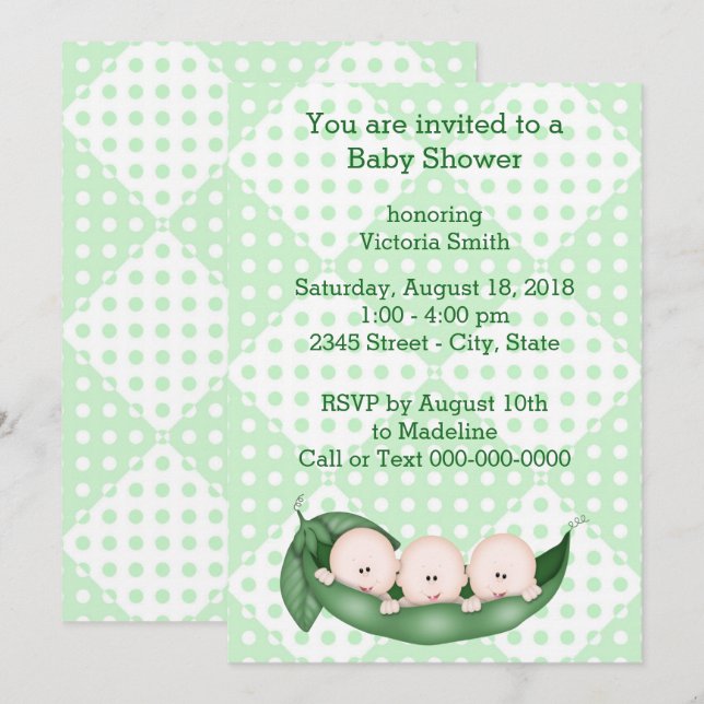 Baby Shower Triplets Peas in a Pod Invitation (Front/Back)