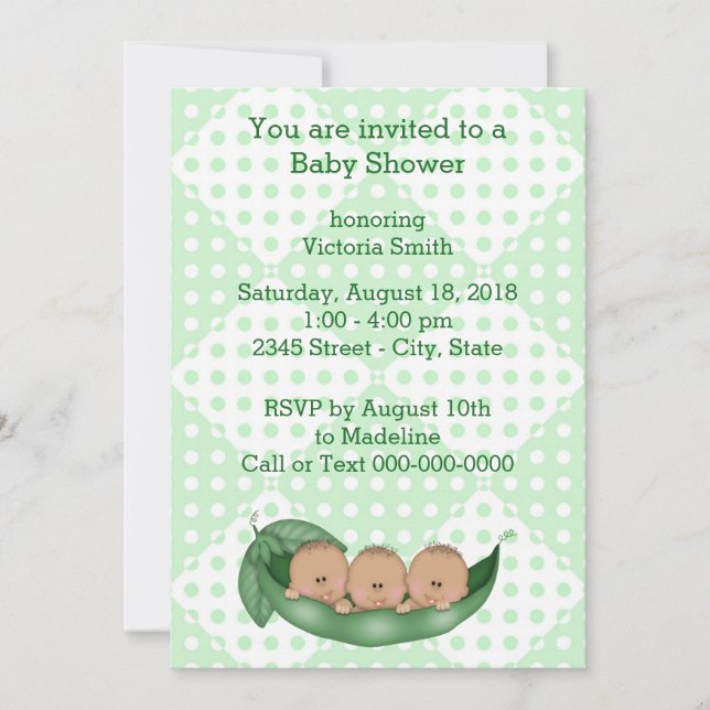 Baby Shower Triplets Peas in a Pod Invitation (Front)