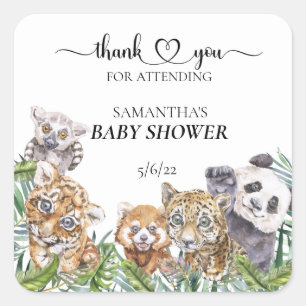  Baby Shower Tropical Jungle Animals  Favour  Square Sticker
