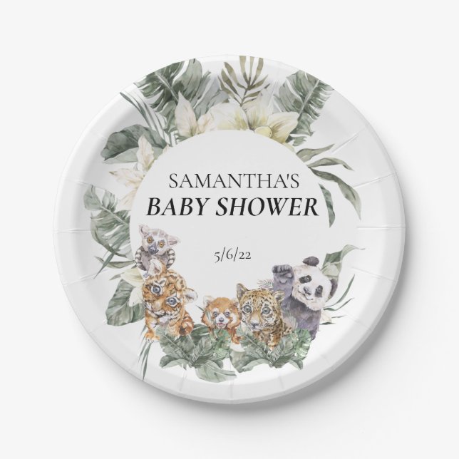  Baby Shower Tropical Jungle Animals   Paper Plate (Front)