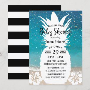 Baby Shower Tropical Pineapple & Flower Beach Invitation