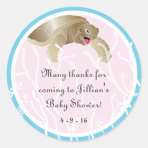 Baby Shower "Turtle/Pink" Stickers 1 1/2" or 3"