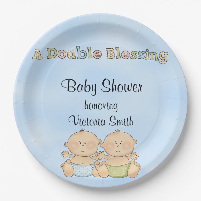 Baby Shower Twin Boys Paper Plate (Front)