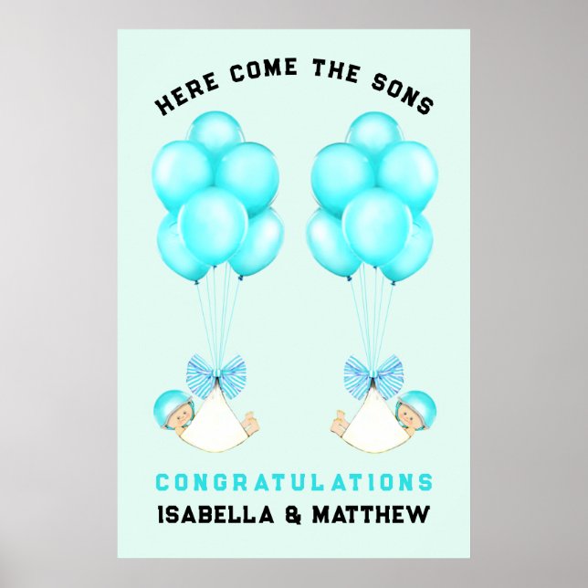 Baby Shower Twin Boys Poster (Front)