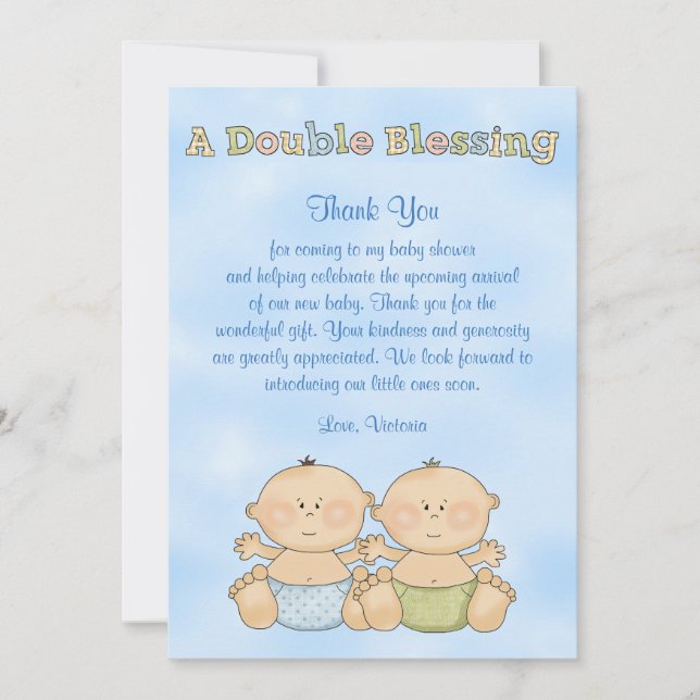 Baby Shower Twin Boys Thank You Card (Front)