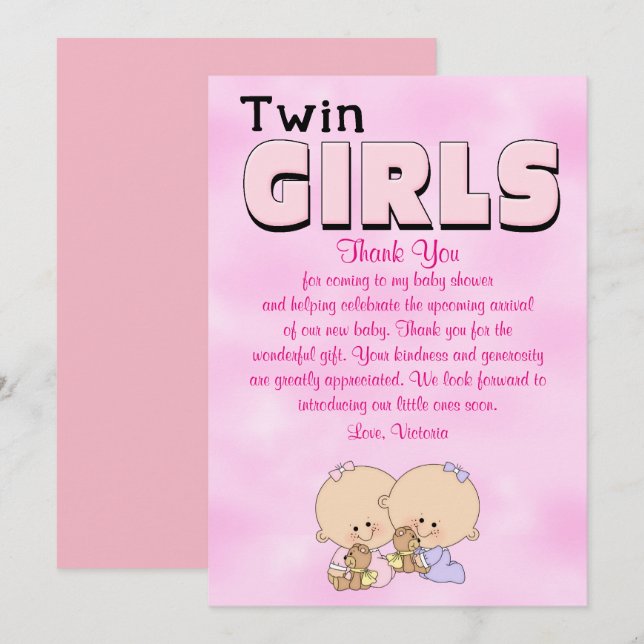 Baby Shower Twin Girls Invitation (Front/Back)