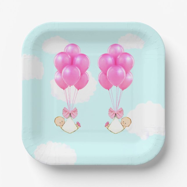Baby Shower Twin Girls Paper Plate (Front)