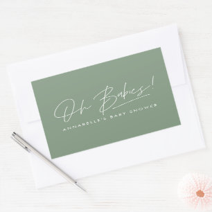 Baby shower twin modern sage green elegant rectangular sticker