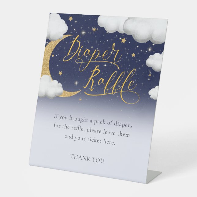 Baby Shower Twinkle Little Star Diaper Raffle Pedestal Sign (Front)