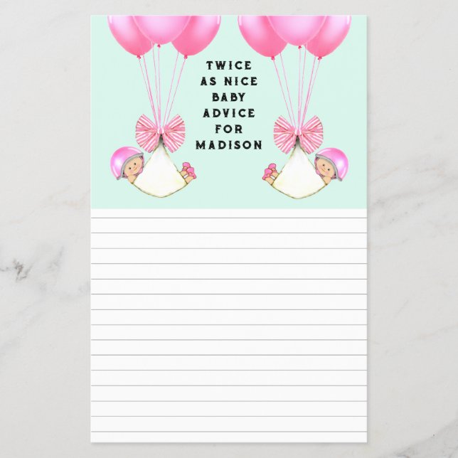 Baby Shower Twins Advice Cards (Front)