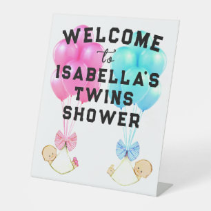 Baby Shower Twins Boy and Girl Pedestal Sign