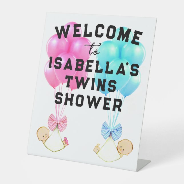 Baby Shower Twins Boy and Girl Pedestal Sign (Front)