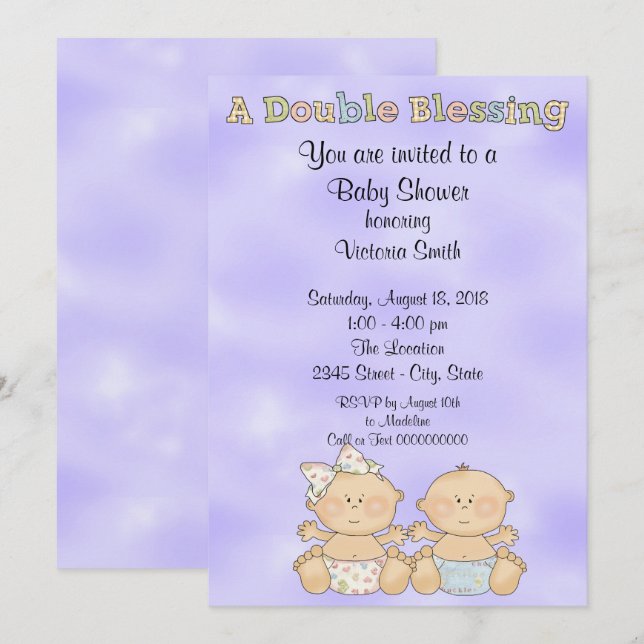 Baby Shower Twins Boy Girl Invitation (Front/Back)