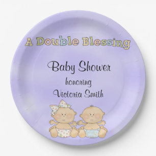 Baby Shower Twins Boy Girl Paper Plate