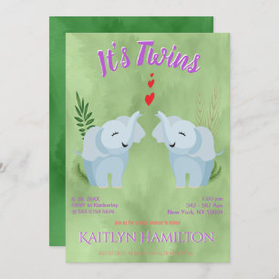 Baby Shower Twins Elephant Invitation