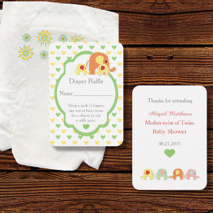 Baby Shower Twins Elephants Diaper Raffle Enclosure Card