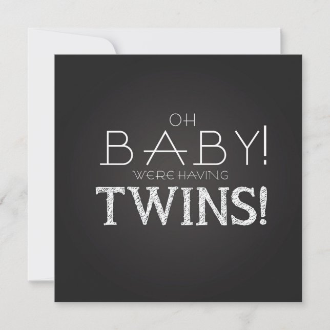 Baby Shower TWINS Grey Chalkboard Modern Classic Invitation (Front)