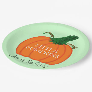 Baby Shower Twins Orange Pumpkin Green Paper Plate