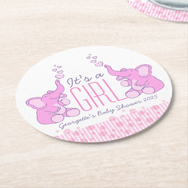 Baby shower two elephants it's a girl coasters (Angled)
