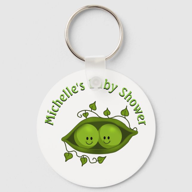 Baby Shower Two Peas In A Pod Personalized Key Ring (Front)