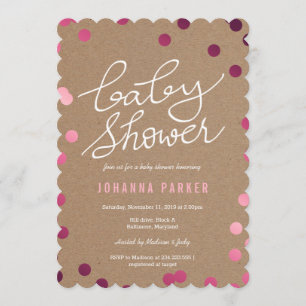 Baby Shower Typography Kraft Paper Pink Confetti Invitation