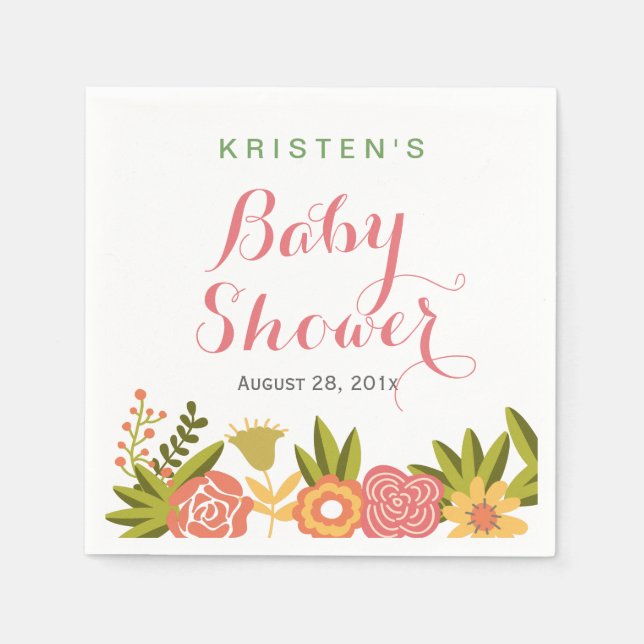 Baby Shower Typography Nature Chic Floral Napkin (Front)