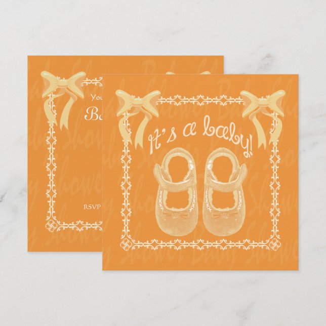 Baby shower Unisex Orange Shoes and bows Invite (Front/Back)