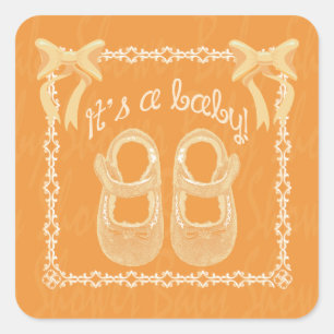 Baby shower unisex orange square sticker