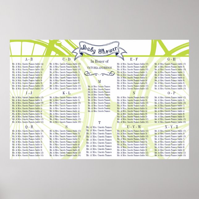 Baby Shower Vintage Bicycle Guest Seating Chart (Front)