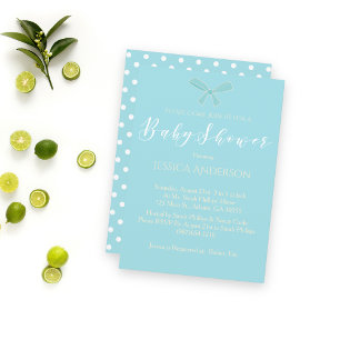 Baby Shower Vintage Charm Teal Blue Bow Invitation