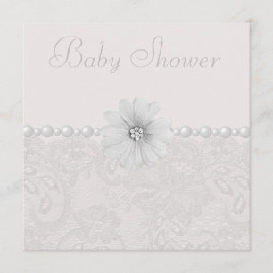Baby Shower Vintage Paisley Lace, Flowers & Pearls Invitation